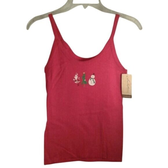 Secret Treasures Size M Camisole Tank Top Red Holiday Santa Tree Snowman Design - Picture 1 of 5